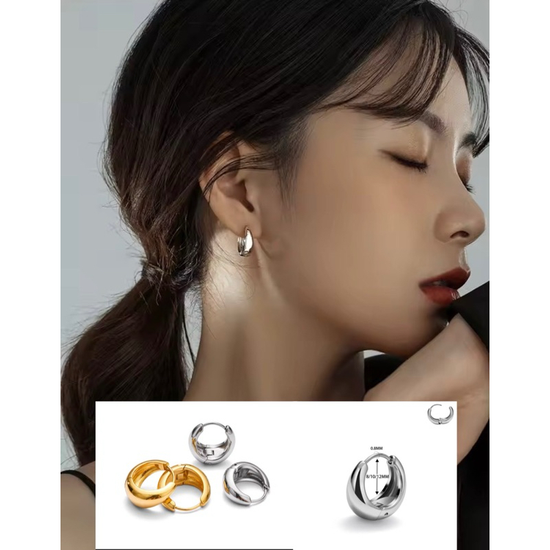 Anting bulat hoop emas dan silver tebal earring stainless steel
