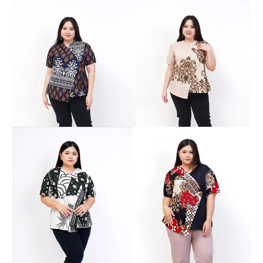 BAJU BATIK BLOUSE BATIK WANITA MODERN JUMBO BIG SIZE 309 LD 120 CM XXL XXXL PREMIUM LENGAN PENDEK BA