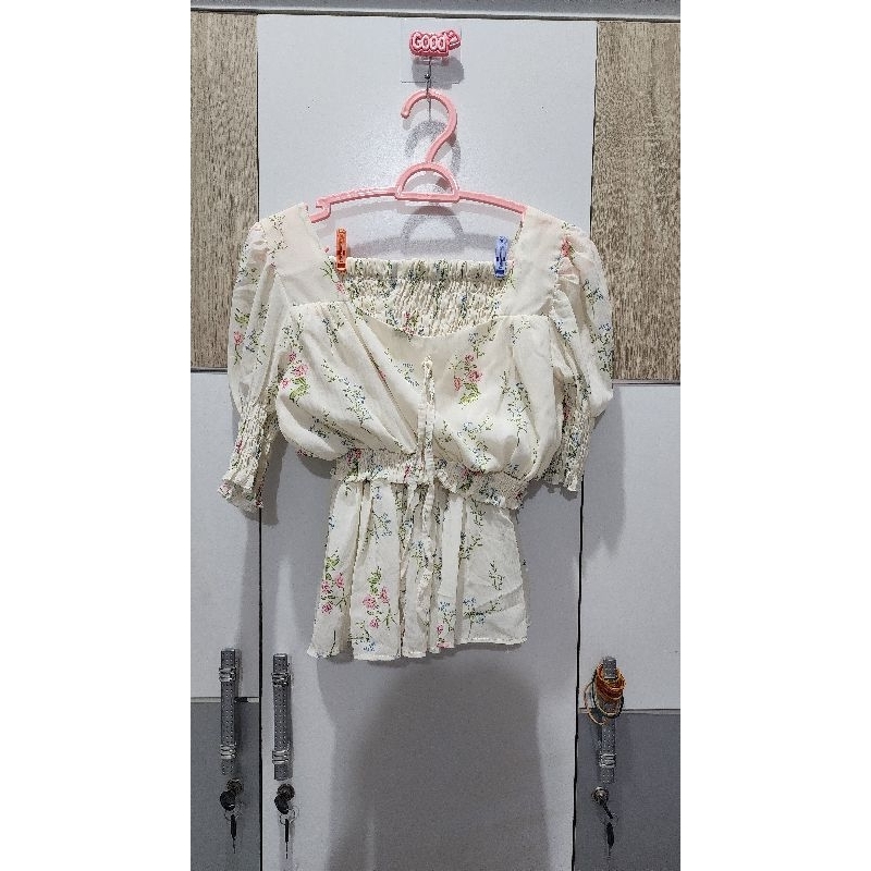Atasan set wanita warna kuning motif bunga | One Set