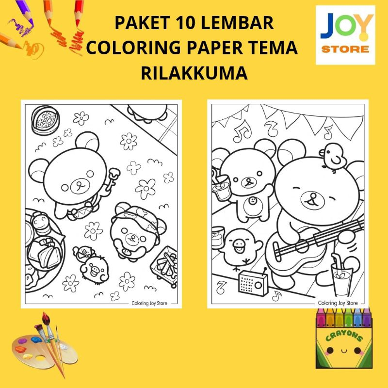 

PAKET 10 Lembar Kertas Gambar Mewarnai Tema Rilakkuma Boneka Doll Cute Ukuran A4 150 gsm - Coloring Paper 085