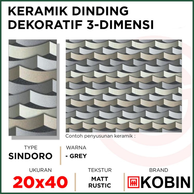 Keramik Dinding 20x40 Kobin Sindoro Grey | Keramik Dinding 3 Dimensi | Keramik Murah Palembang