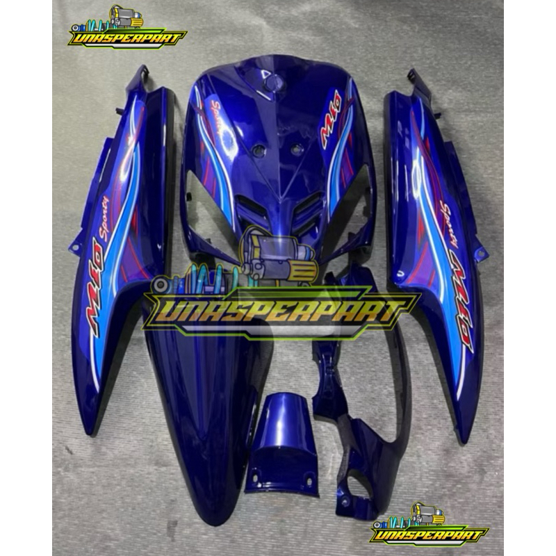 full body halus mio sporty warna biru striping slendang