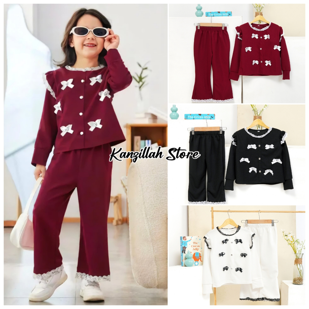 Setelan Cardigan Anak Perempuan Popy Cardigan Anak Perempuan Model Pita Usia 1-11 Tahun