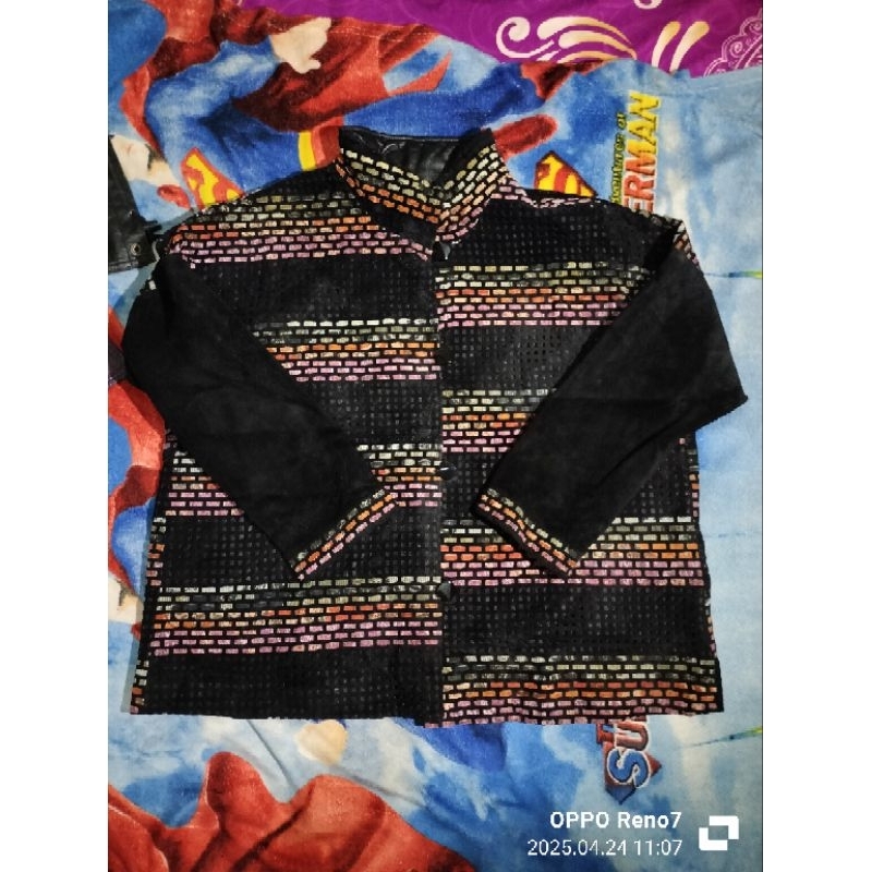 Jacket kulit suede BABI  model kemeja klassik motif kotak jaring² made in  japan