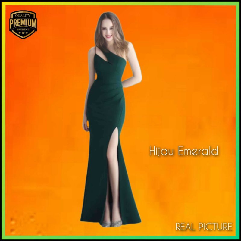 Baju Gaun Pesta Wanita Amelia Long Dress Elegan Korea Mewah Hijau