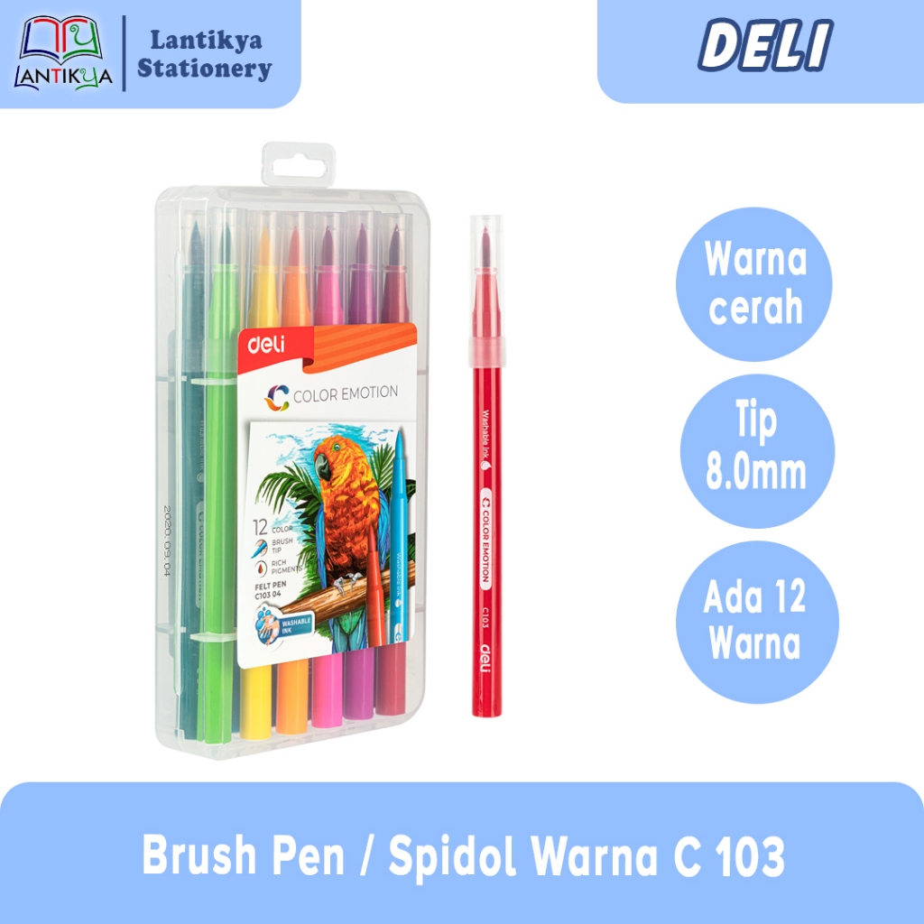 

Deli Brush Pen / Spidol Warna 12 Warna Kemasan PP dan Mudah Dicuci C 103