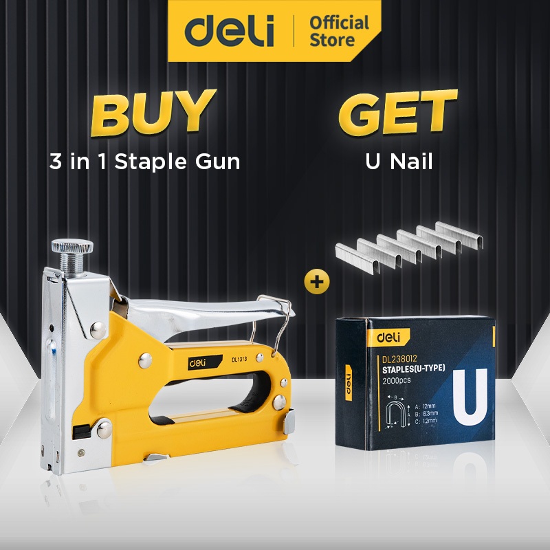 

Deli Tools Paket Staple Gun / Staples Tembak 3 in 1 Chromium Alat Perkakas DL1313