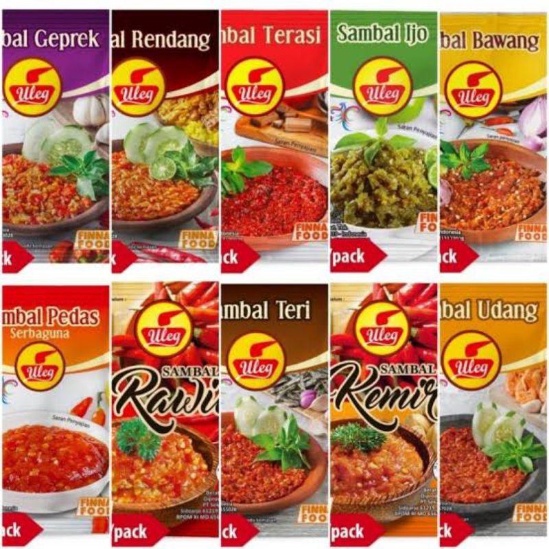 

Ecer 1 Sachet Sambal Uleg Finna Food - Sambal Sachetan Praktis Sambal Terasi Udang Bawang Geprek Rendang Ijo Bajak Kecombrang Kemiri Rawit Pedas