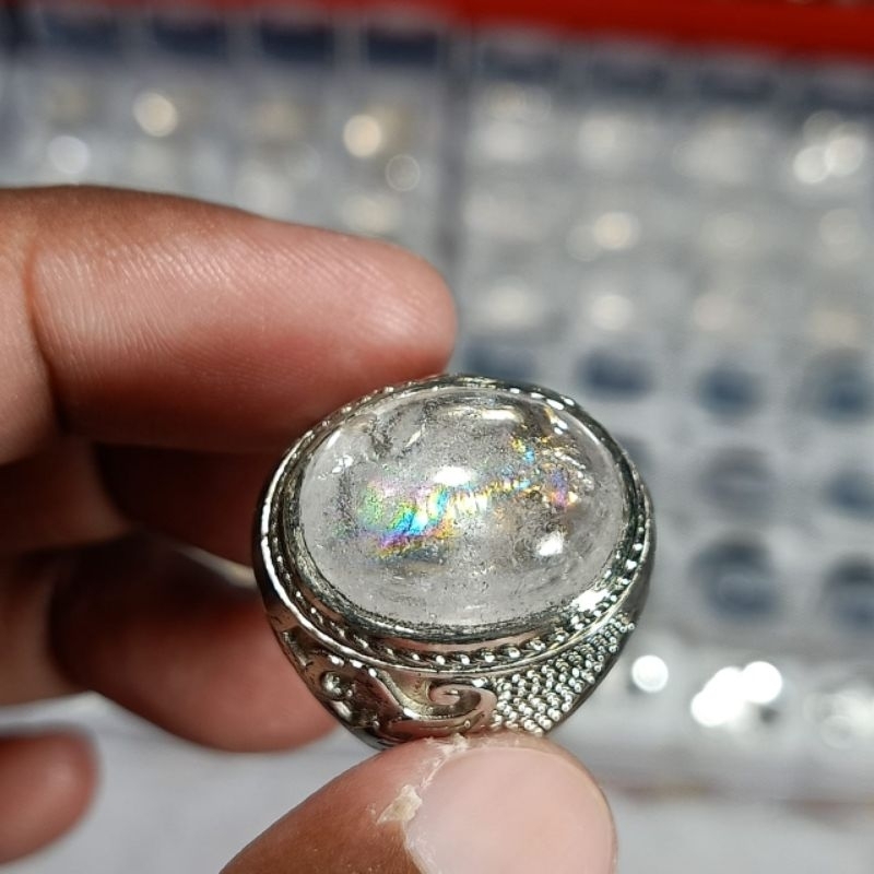 cincin batu kecubung pelangi asli Kalimantan