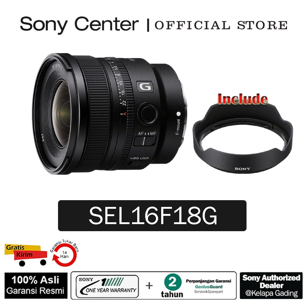 SONY CENTER Sony FE 16mm F1.8 G / Lensa Sony ultra-wide 16 mm G Lens Sony Lensa Kamera SEL16F18G Ful