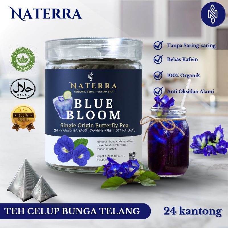 

Naterra Bunga Telang Celup Premium 24 Kantong Teh Piramid Tanpa Saring