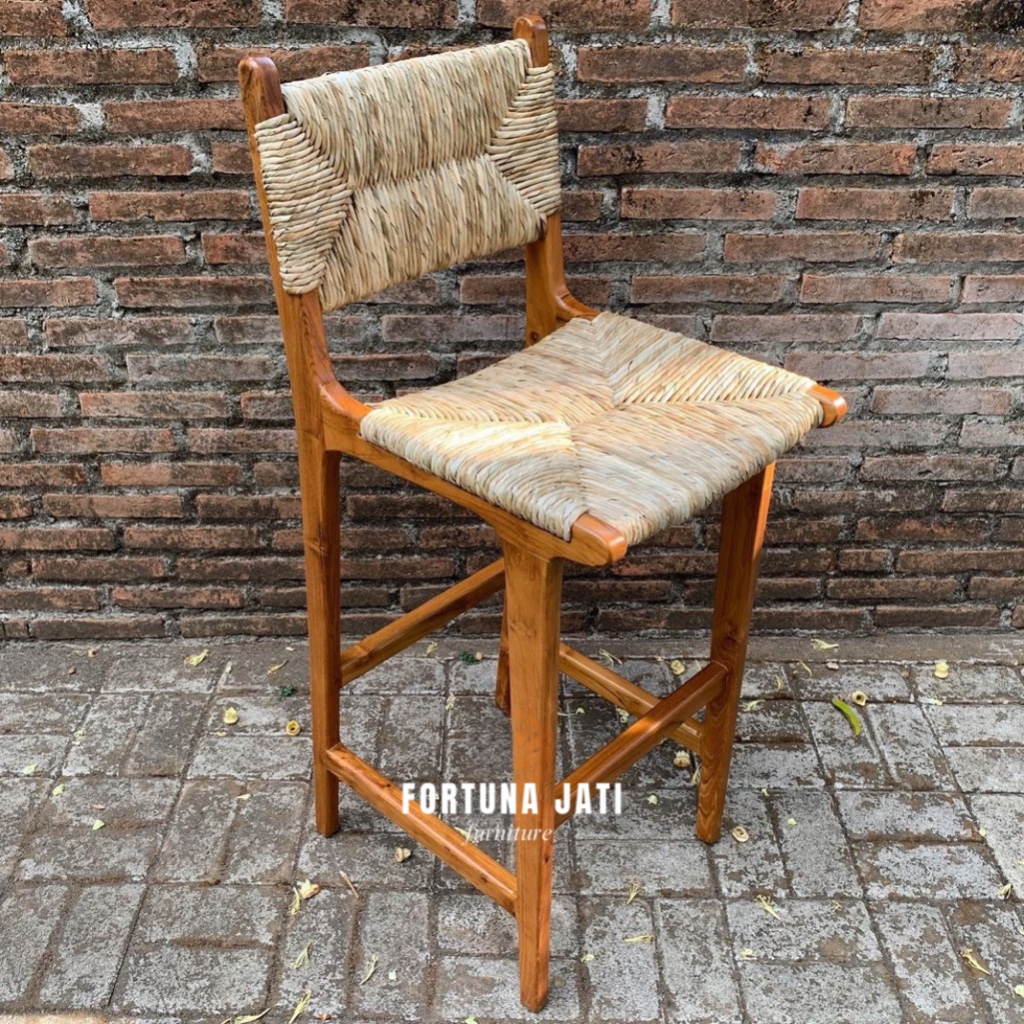 Fortuna Jati - Kursi Bar Rotan Bambu Bar Stool Kayu Jati