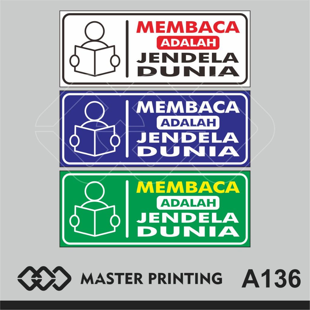 

A136 - Acrylic Sign, Stiker Akrilik Membaca Adalah Jendela Dunia, Tahan Air, dan Bisa Custom