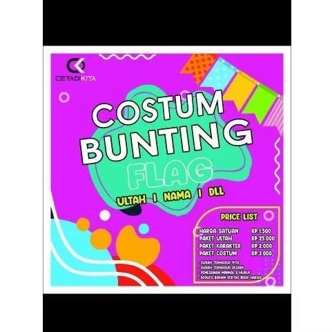 

BUNTING FLAG (COSTUM) BEBAS PILIH BENTUK DAN WARNA + PITA