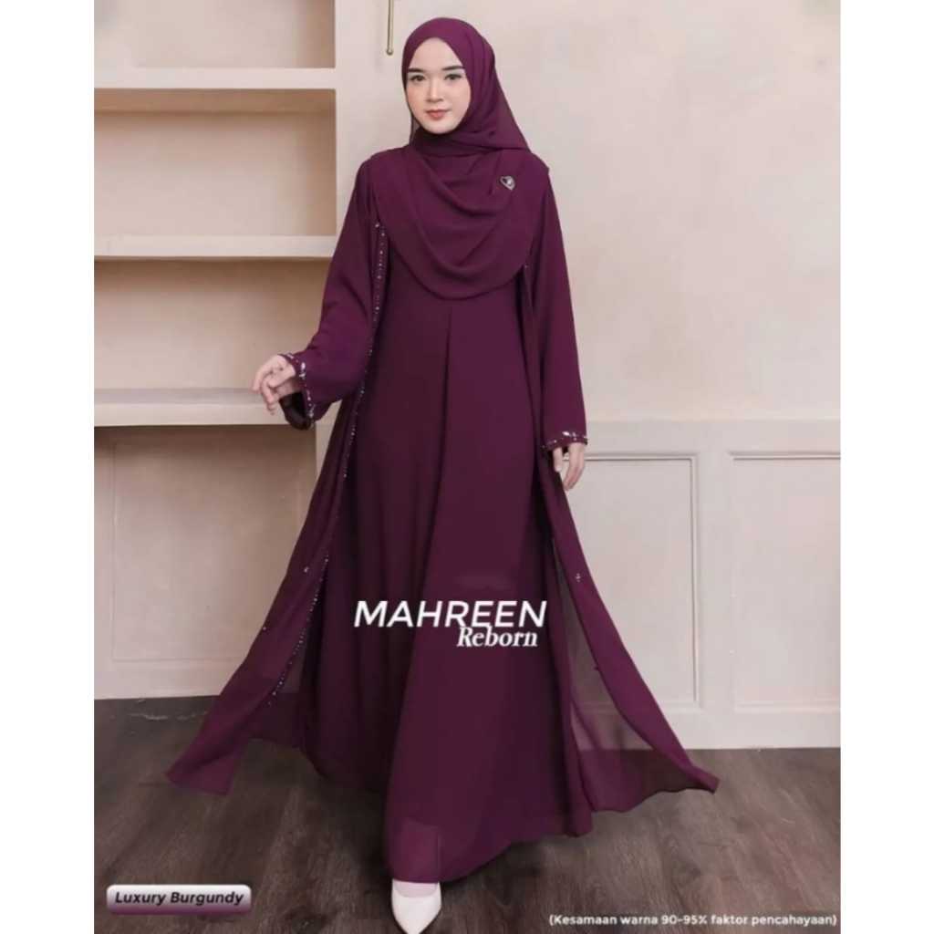 Mahreen Abaya Turkey Gamis Ceruty Babydoll Aksen Payet Mutiara Elegant Gamis Abaya Payet Elegant