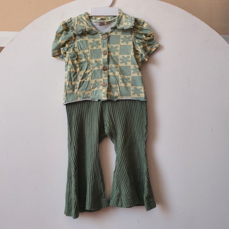 Bohopanna Legging Cutbray + Sassy Top Sage Green Preloved Baby Girl Anak Perempuan one set bohopana 