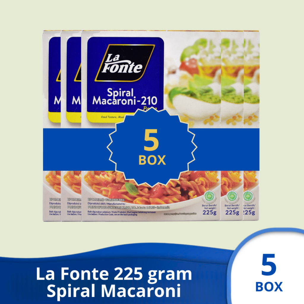

(PAKET ISI 5) LA FONTE SPIRAL MACARONI Pasta Instan 225 gram x 5 box