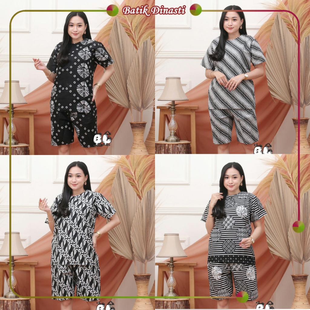 Blus Celana - BATIK BLOUSE & CELANA SETELAN - Setelan batik lengan pendek jumbo - Motif Kombinasi Hi