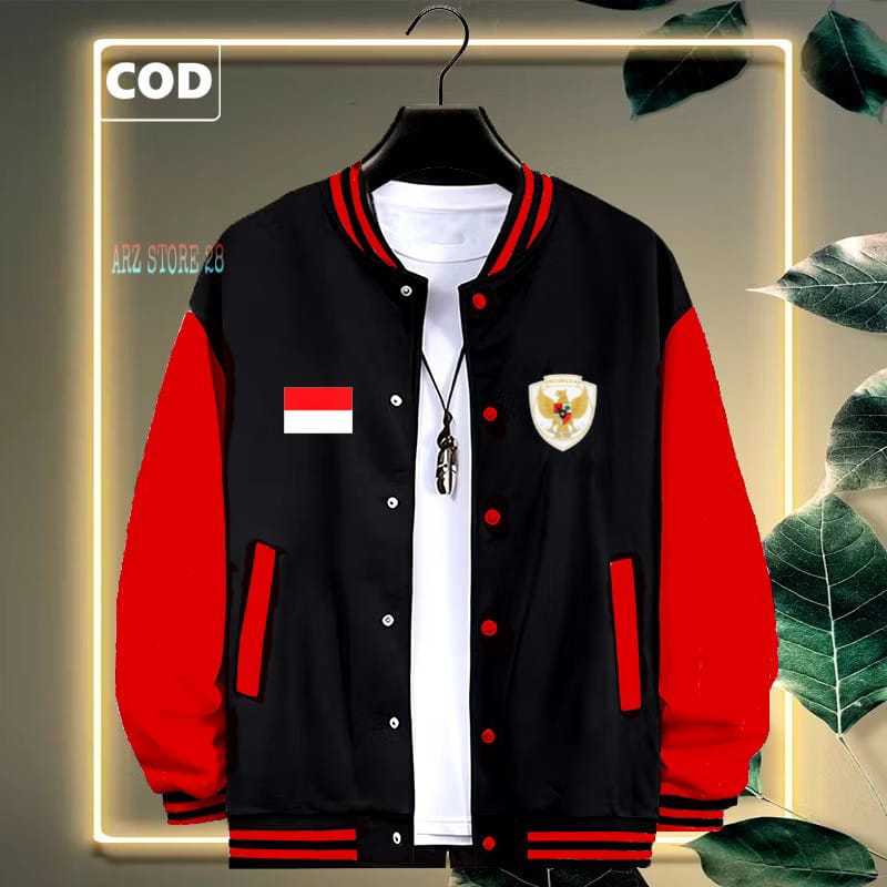 BISA COD Jaket Bomber Varsity Baseball Kancing TIMNAS GARUDA  Text  PRINT  Origin Premium Jaket Base