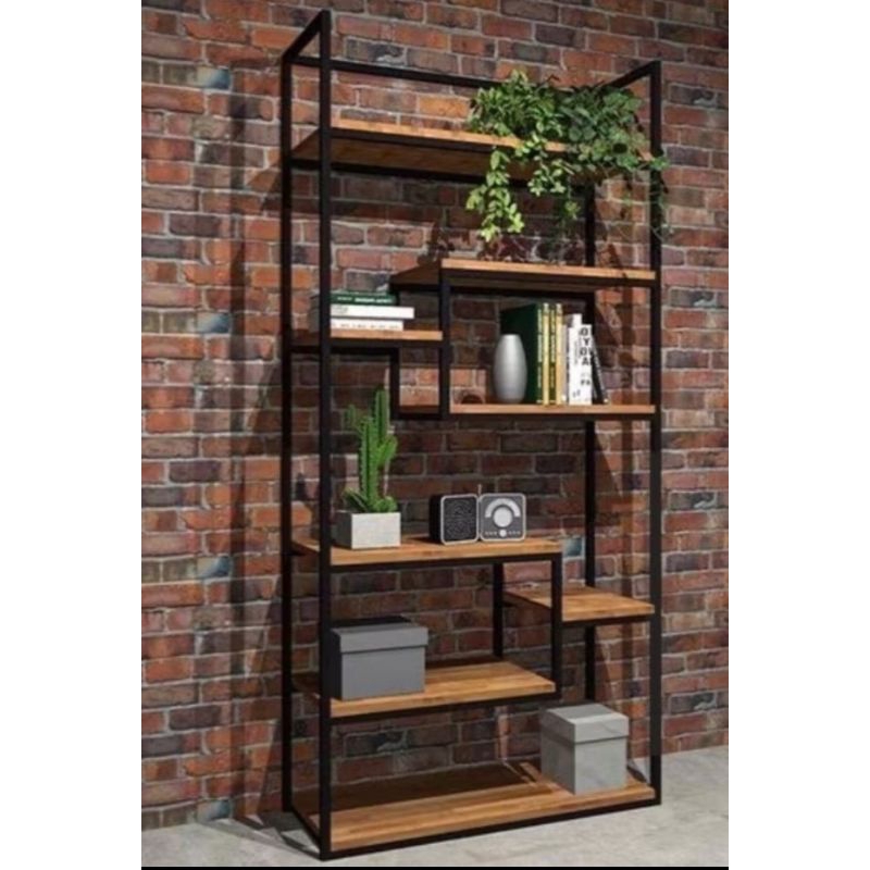 RAK INDUSTRIAL BESI KAYU JATI