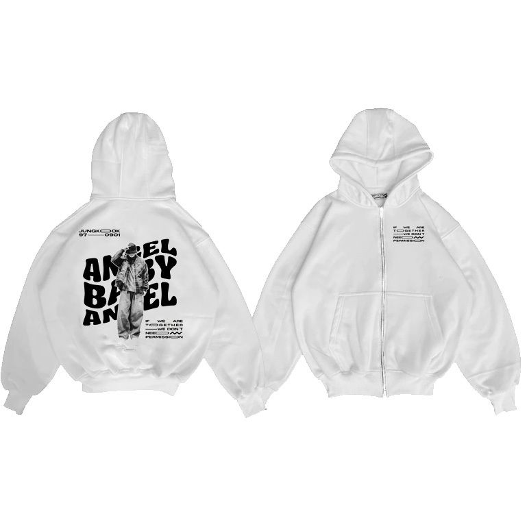 Hoodie Zipper Boxy Broken White Egtn Baby Angel Pria Dan Wanita Aesthetic Gramasi 280 Tebal Jaket Bo