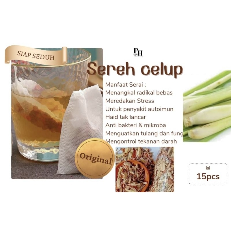 

Teh Sereh Original siap seduh kemasan kantung teh celup isi 15 pcs minuman herbal alami