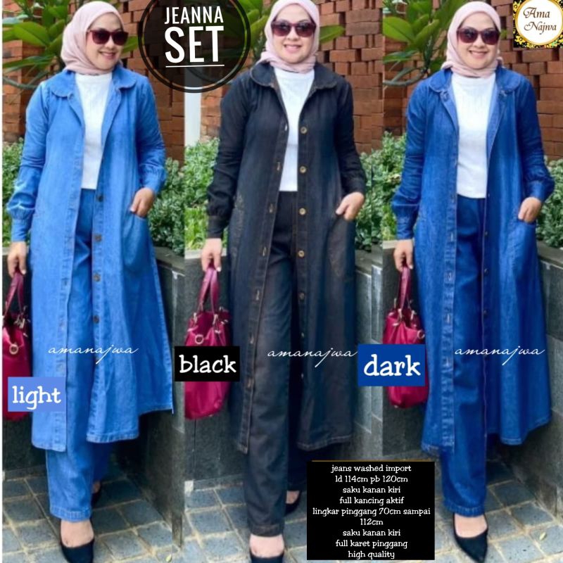 SETELAN TUNIK DAN CELANA JEANS SUPER JUMBO LD 110 DAN LD 130 JEANNA SETELAN TUNIK DAN CELANA JEANS B