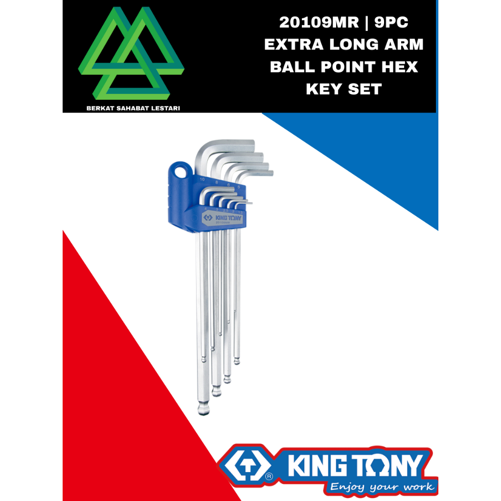 King Tony Kunci L Bulat Panjang - King Tony 9 PC. Extra Long Ball Point Hex Key Set 20109MR ORIGINAL