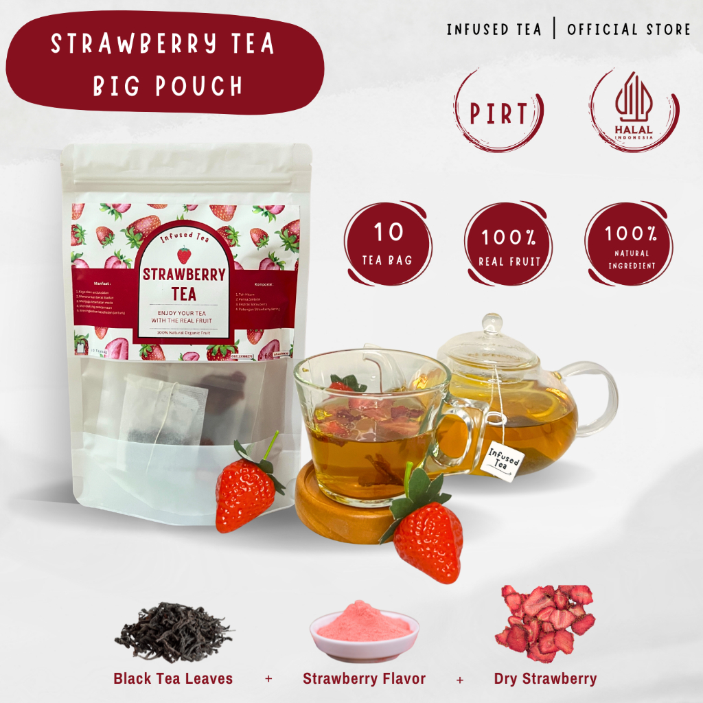 

[Infused Tea] Teh Strawberry + Buah Strawberry Kering | Teh Herbal Segar & Sehat cocok untuk Diet & Detok Alami |(BIG POUCH)