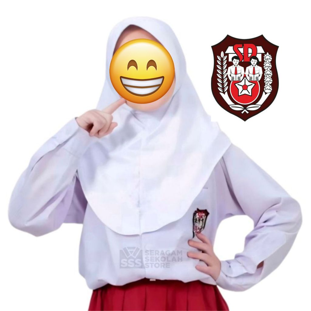 KERUDUNG SERAGAM SEKOLAH SD SIMPLE / HIJAB INSTAN KAOS / BERGO PUTIH PRAMUKA HITAM