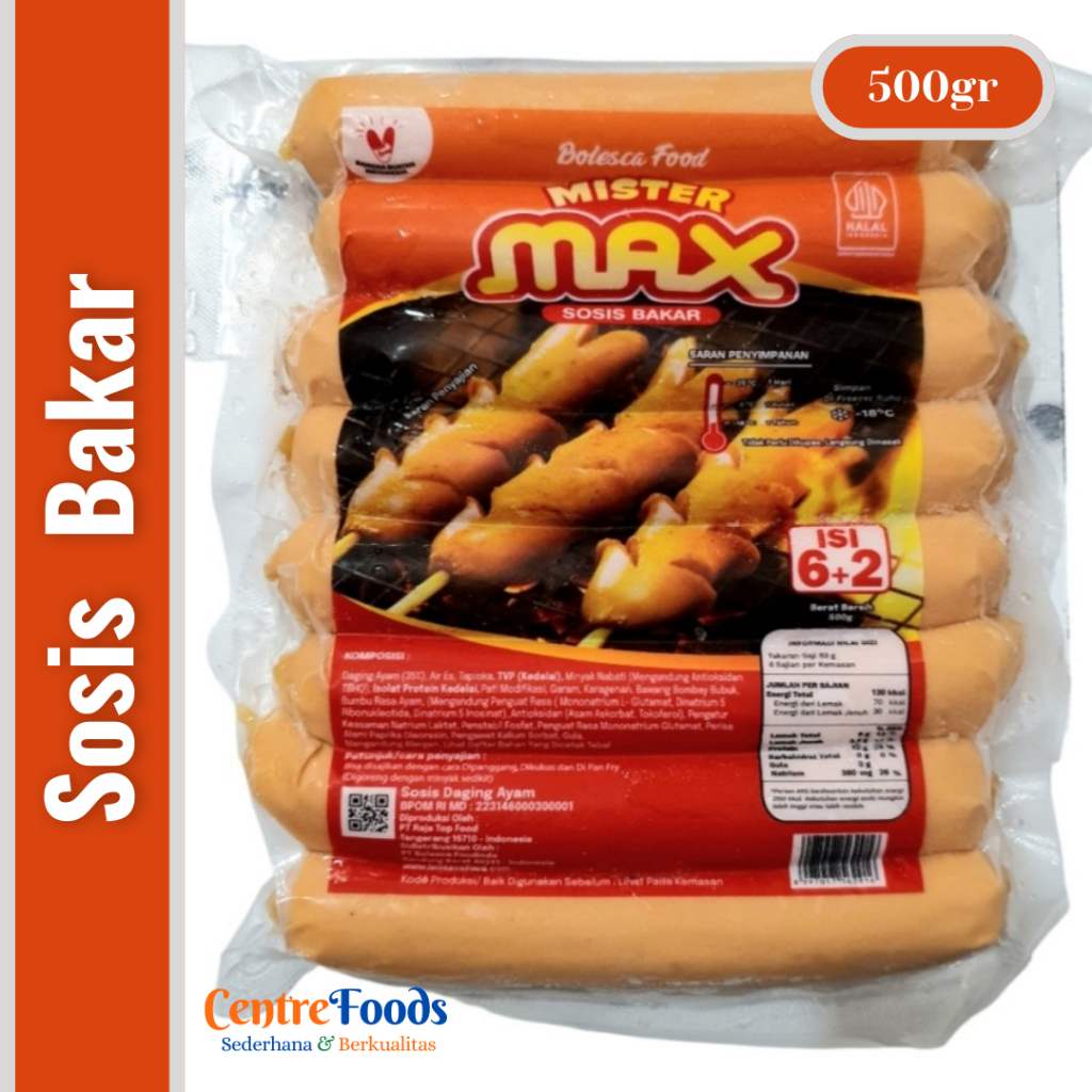 

Sosis Bakar Ayam - MISTER MAX | Isi 8 Pcs - 500gr [ Harga Per BKS ]