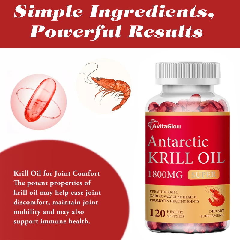Avitaglow 1800Mg Antarctic Krill Oil Natural Krill Oil Suplement Omega-3 Dengan Epa, Dha,