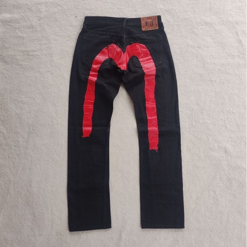Evisu Red Brushstroke Selvedge Redline Jeans Black