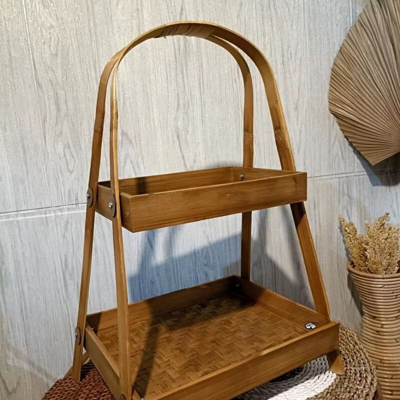 Rak Bawang Bambu Susun 2 - Wadah Bumbu susun 2 - Tempat bumbu dapur susun 2 - Rak Anyaman 2 susun - 