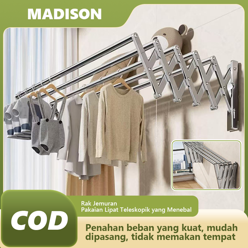 Jemuran Baju Portable lipat dinding stainless/Ditarik yang Dipasang lipat stainless steelDinding Rak