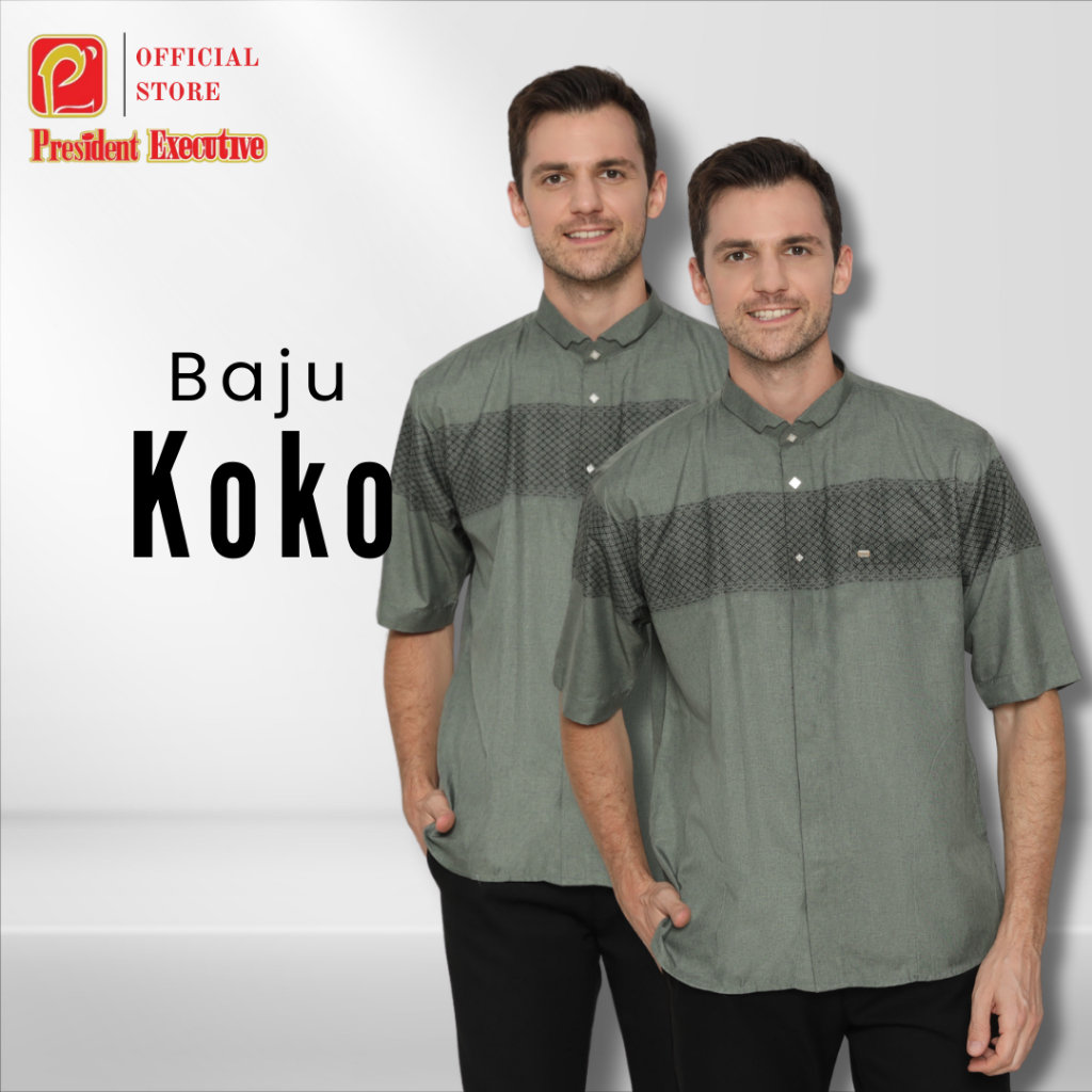 President Executive - Kemko Lengan Pendek As Sahali Baju Koko Pria Dewasa Polos Kombinasi Motif