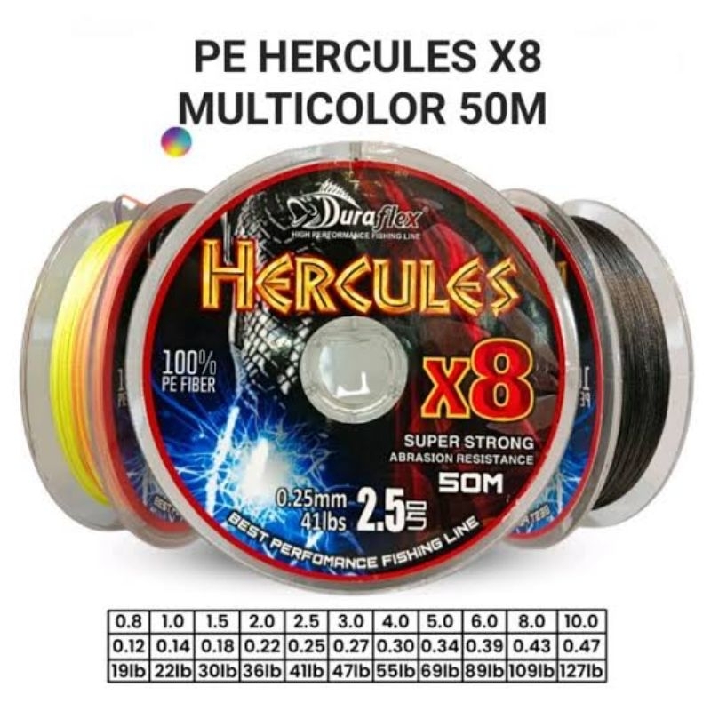Senar PE Duraflex hercules x8 multicolor pe 0.8 pe 1 pe 1.5 pe 2 pe 2.5 pe 3 pe 4 pe 5