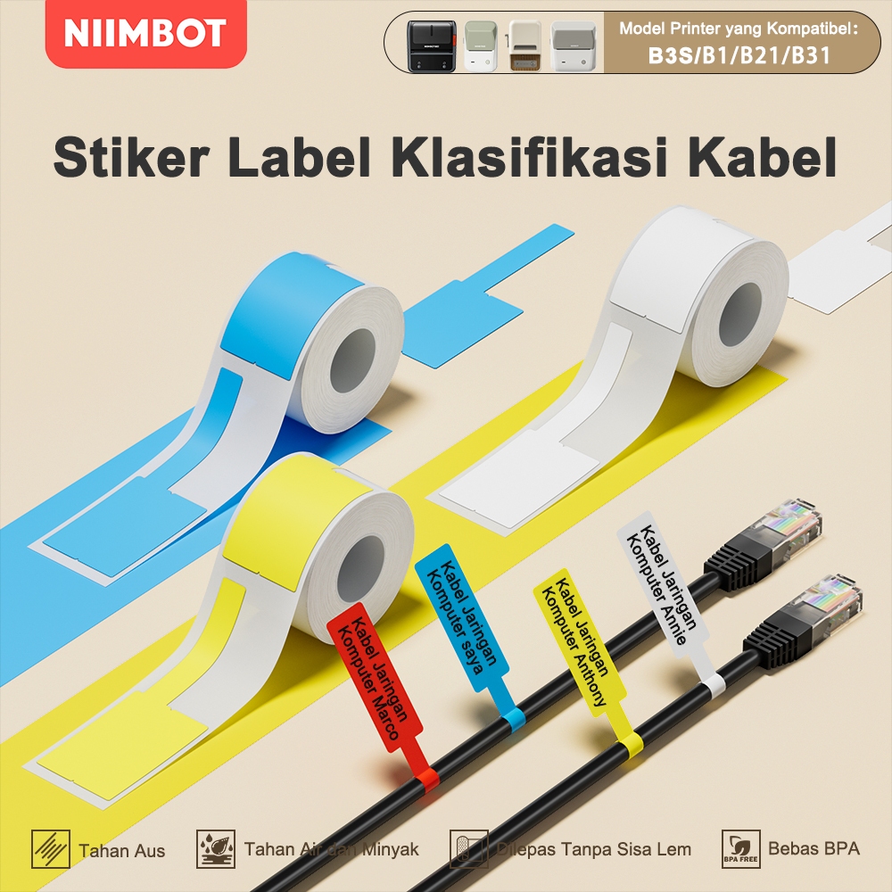 

NIIMBOT B21/B3S/B1 Stiker Label Kabel Jaringan Kertas Label Kabel Kabel Pengisian Daya Tahan Air