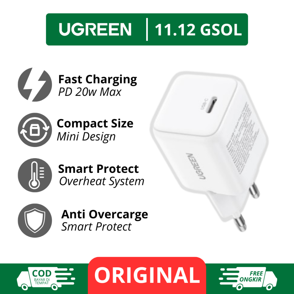 UGREEN Kepala Charger  for iPhone MFi Fast Charging Type C to Lightning iPhone X 11 12 13 14 Pro Max