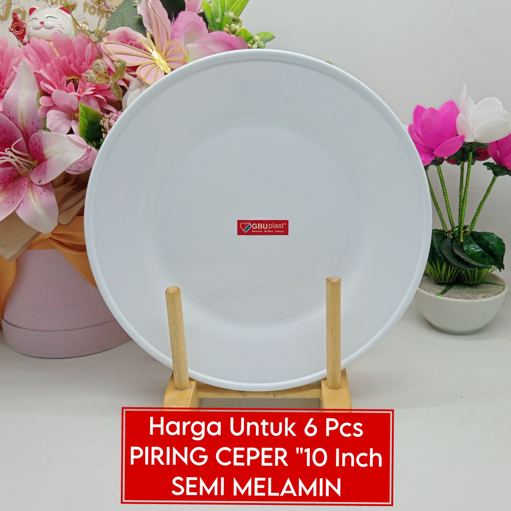 Paket 6 Pcs - Piring Ceper Putih 10 Inch Semi Melamin Piring Saji Bulat Plastik Foodgrade