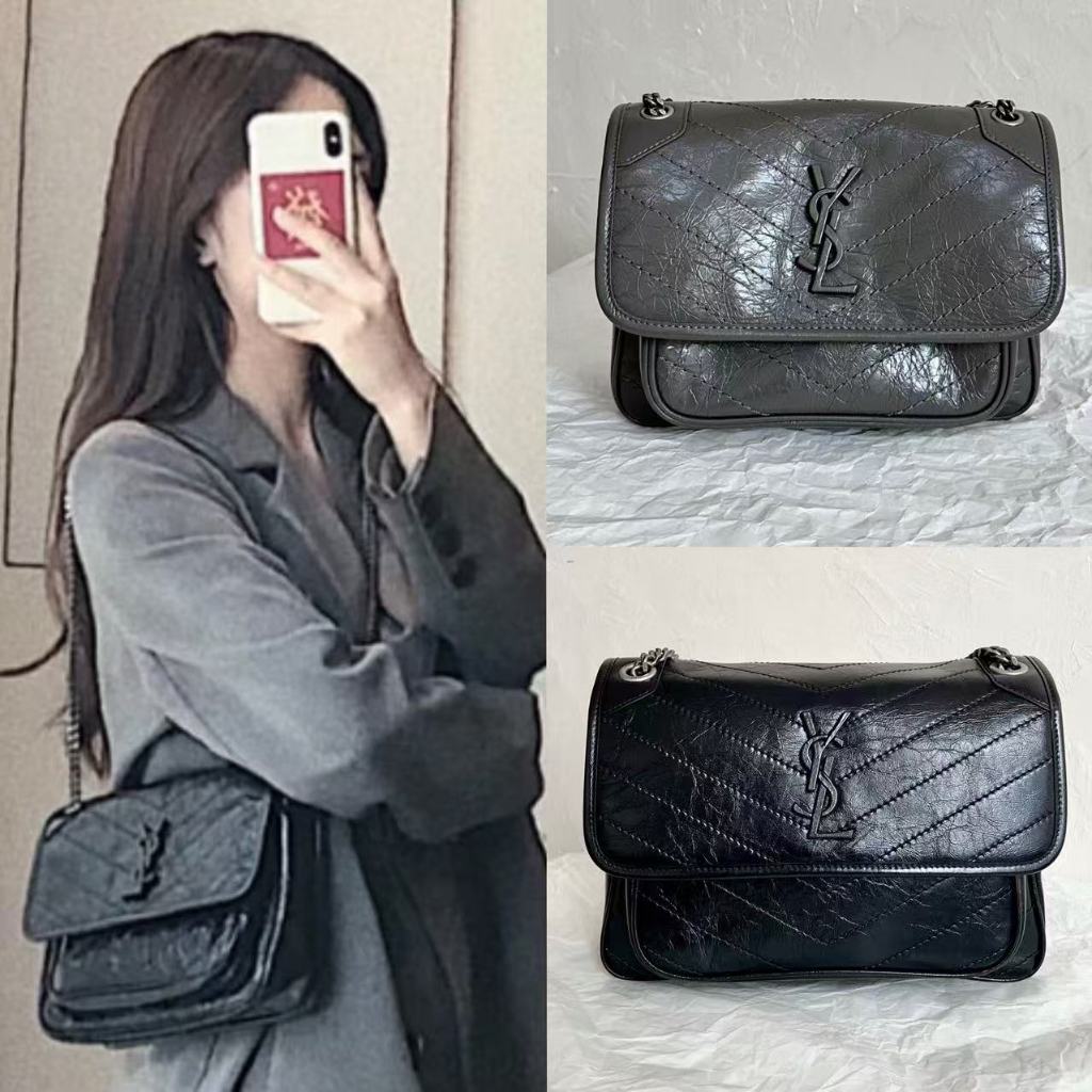 PO 2 Weeks Ys1 niki waxed leather black silver chain women sling Underarm shoulder bag tas wanita se