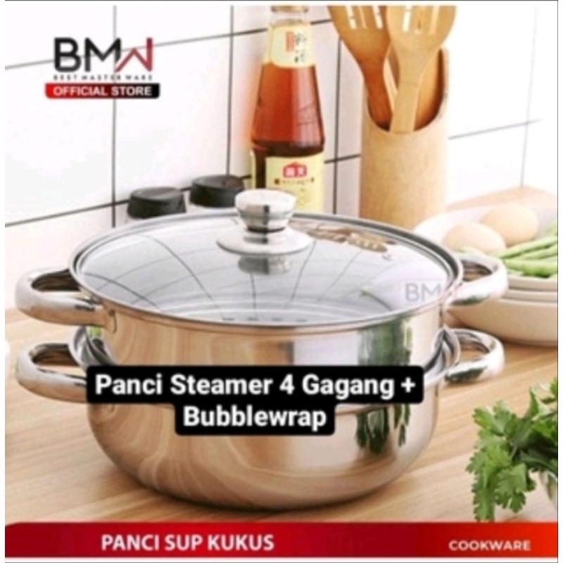 BMN Panci Steamer 2 Susun TD - Panci Sup kukus stainless steel dengan tutup kaca untuk memasak makan
