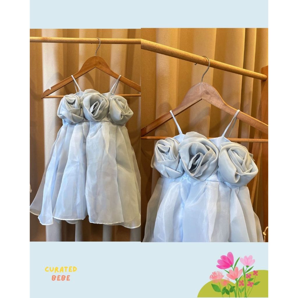 Curated Bebe HBM Dusty Blue Dress - Dress Gaun Pesta Anak