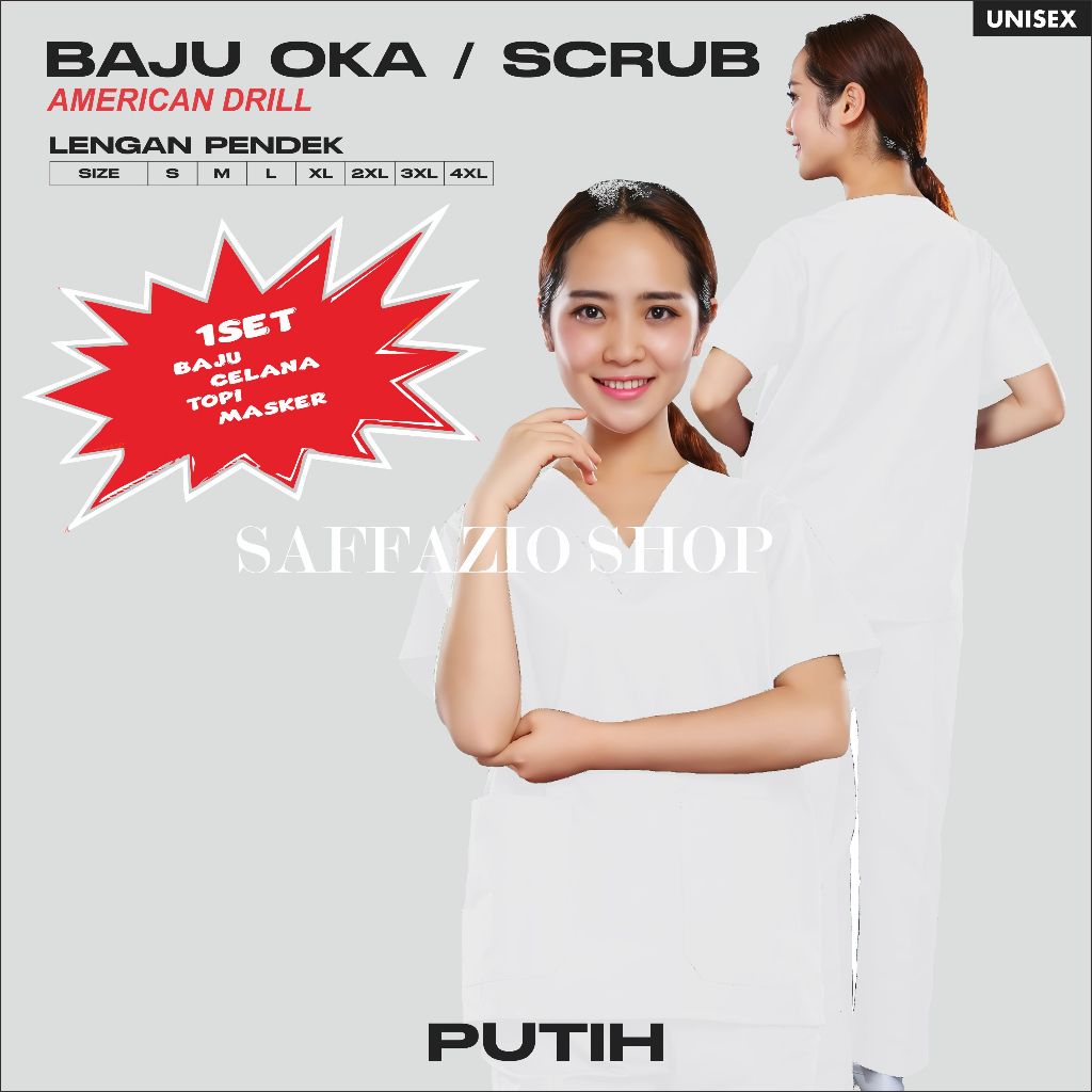 Baju OK Lengan Pendek Baju OKA Scrub Perawat / Baju Jaga Lengan Pendek Pria & Wanita