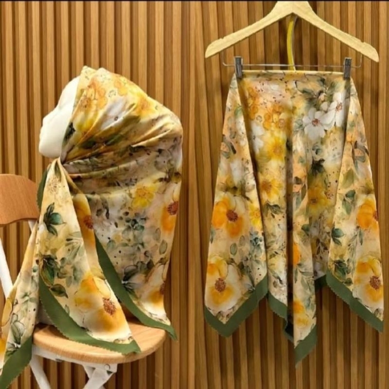 KERUDUNG SEGI EMPAT HIJAB MOTIF SUBLIME KODE 130 BUNGA KUNING