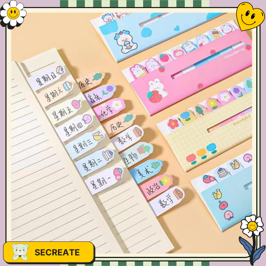 

SECreate Sticky Notes Karakter 8IN1 Tempelan Catatan 120 Lembar Pembatas Buku Karakter Hewan Lucu Penanda Buku Stationery Memo