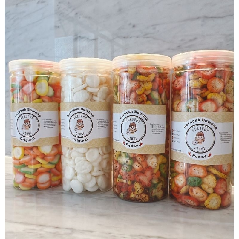 

MIX 4 Best Seller Kerupuk Bawang Cihui (Cihui Original, Kancing Original, Kancing Pedas, Cengkeh Pedas)