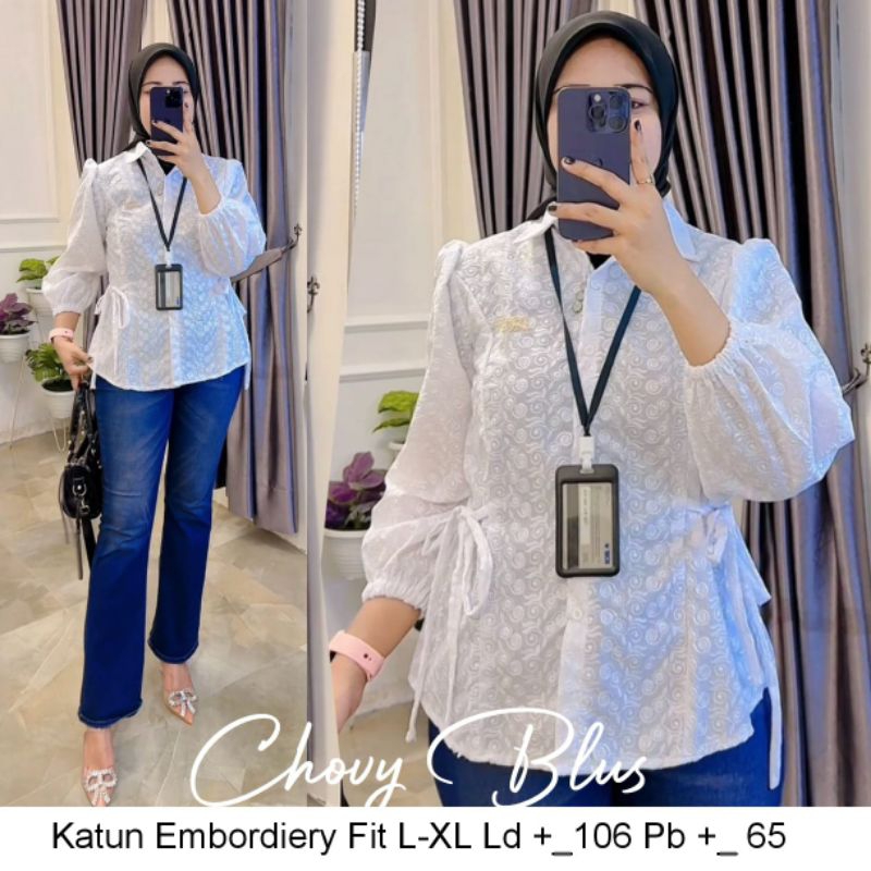 BLOUSE BORDIR PUTIH / BLUS WANITA BAHAN KATUN EMBRODERY / LD 110 CM/ ATASAN WANITA WARNA PUTIH