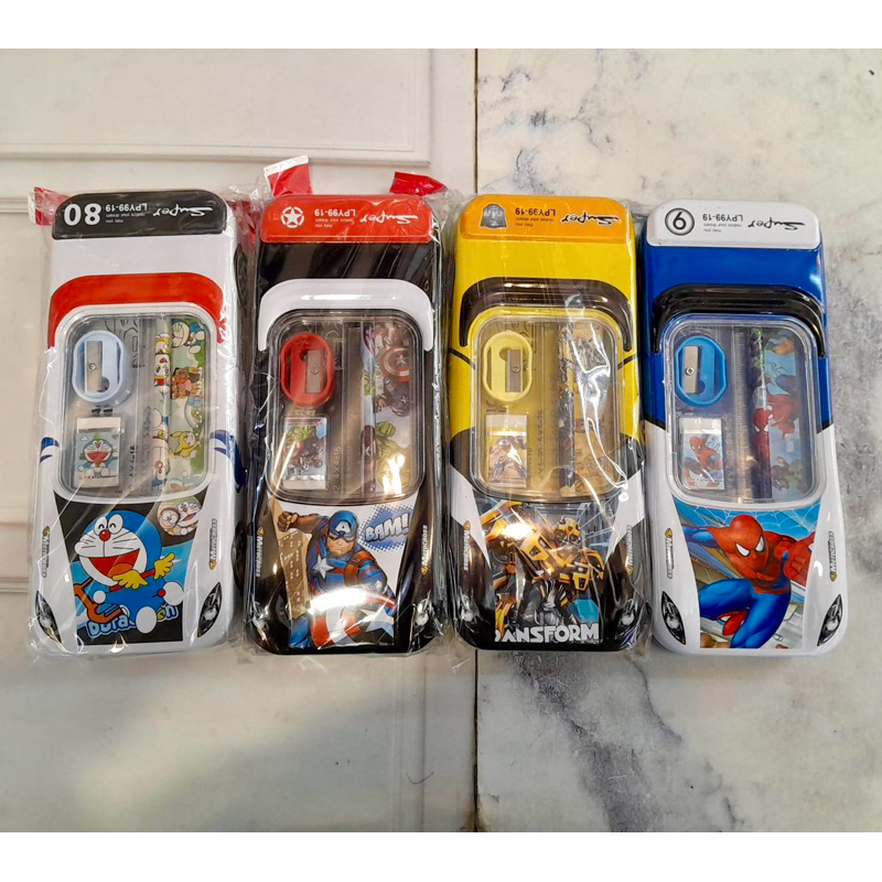 

SET TEMPAT PINSIL KALENG 99-19 BENTUK MOBIL SPIDERMAN CAPTAIN DORAEMON TRANSFORMER