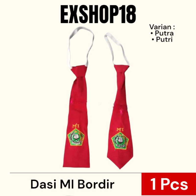 Dasi MI Pendek BORDIR Karet Putra Putri / Dasi MI Bordir Pendek